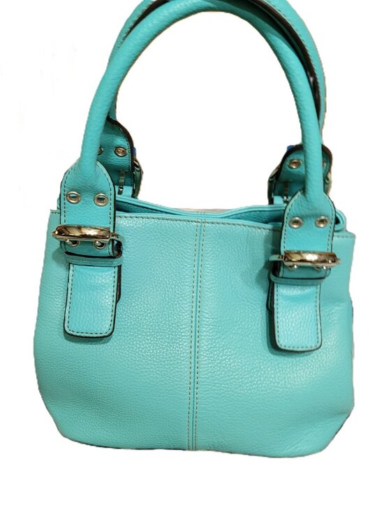 Handbags - P2909-Tignanello Teal Pebbled Leather Satchel Bag